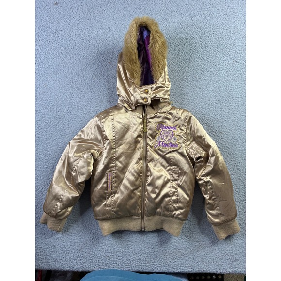 Disney Other - VTG Y2K Hannah Montana Miley Cyrus Disney Gold Fur Hood Bomber Jacket Girls 7/8